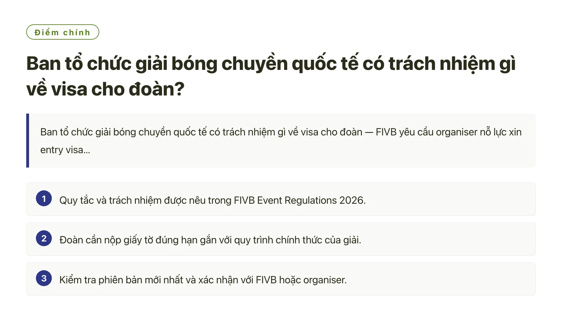 Ban tổ chức giải bóng chuyền quốc tế có trách nhiệm gì về visa cho đoàn?——全文要点速览